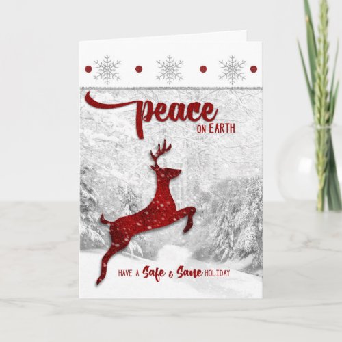 Safe and Sane Sobriety Peace on Earth Red Reindeer Holiday Card