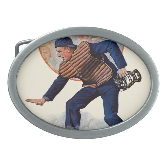 Safe at the Plate Oval Belt Buckle (Front)