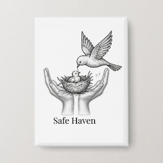 Safe Haven - Bird in Human Hands Nature Art Market Button