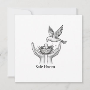 Safe Haven - Bird in Human Hands Nature Art Market Invitation