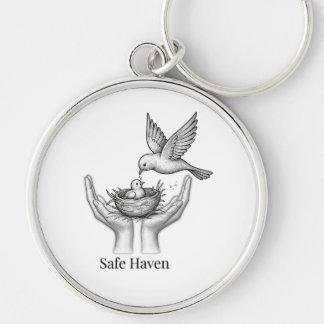 Safe Haven - Bird in Human Hands Nature Art Market Keychain
