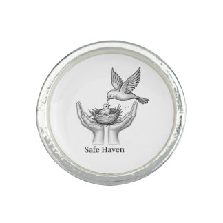 Safe Haven - Bird in Human Hands Nature Art Market Ring