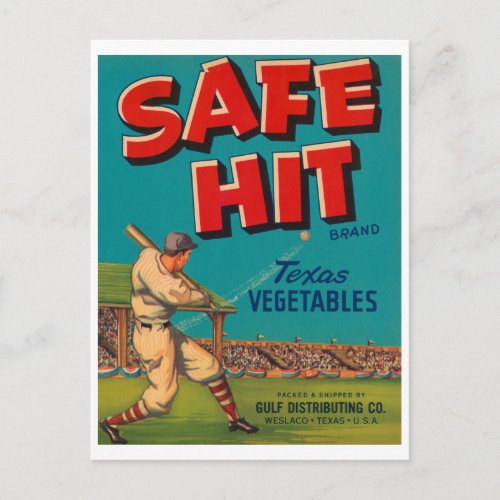Safe Hit Vintage Crate Label _ Baseball Postcard
