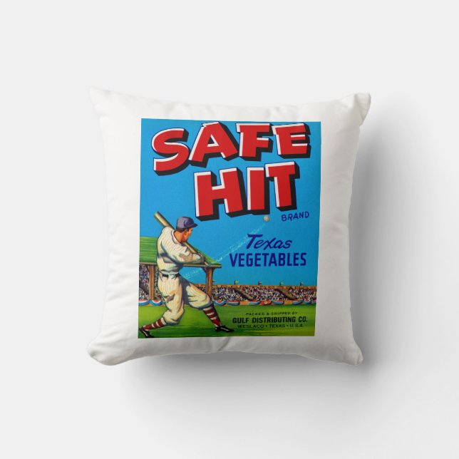Safe Hit Vintage Lable Art Throw Pillow (Front)