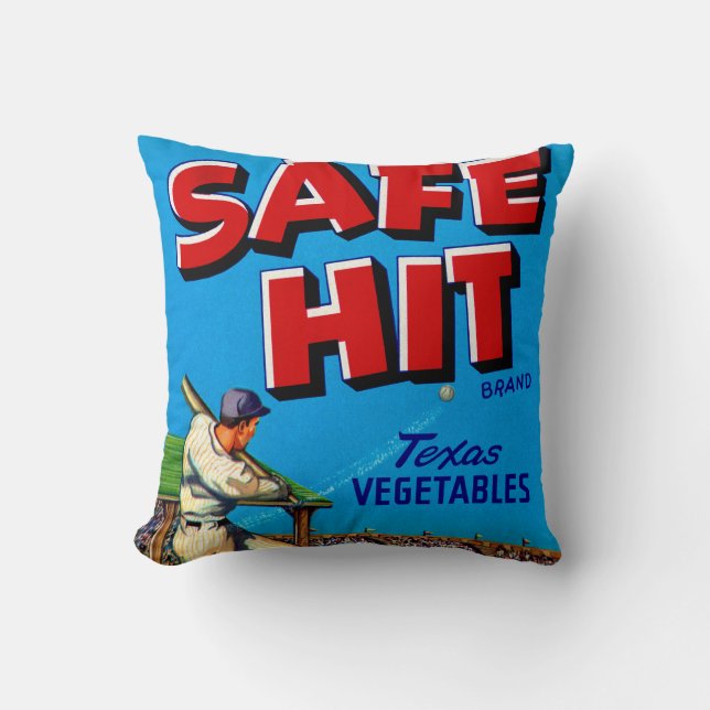 Safe Hit Vintage Lable Art Throw Pillow (Front)