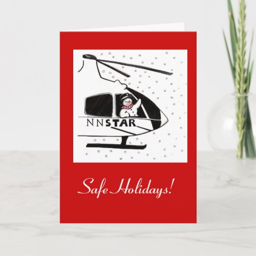 Safe Holidays Snowman and Helicopter Holiday Card