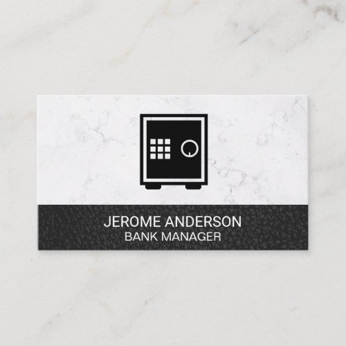 Safe Icon  White Marble  Black Leather Business Card