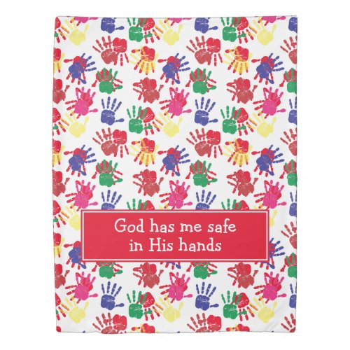 SAFE IN GODS HANDS Kids Painted Hands  Duvet Cover