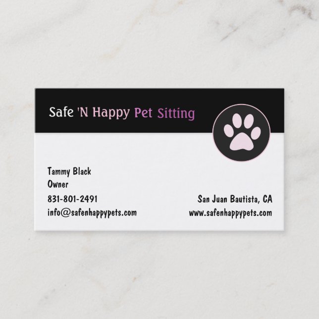 Safe N Happy Business Card (Front)
