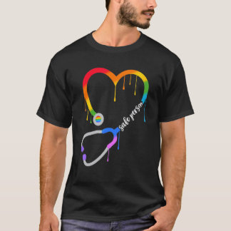 Safe Person Heart Stethoscope Nurse Cna Doctor Lgb T-Shirt