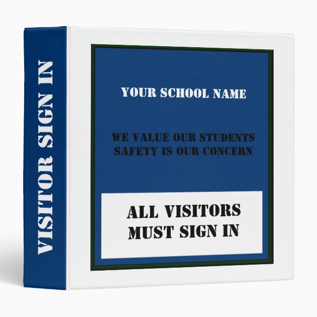 Safe School Visitor Sign In Custom Binder (Front/Spine)