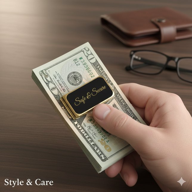 Safe & Secure Stylish Custom Text Gold Finish Money Clip (Safe & Secure Stylish Custom Text Gold Finish Money Clip)
