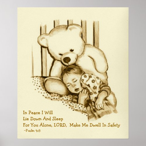 Safe Sleep Bible Verse Teddy Bear With Child Poster
