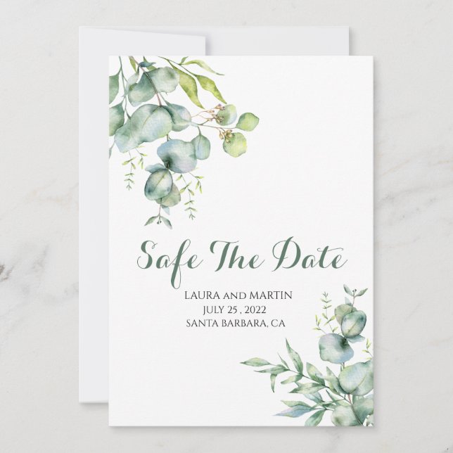 Safe The Date Elegance Eucalyptus Invitation (Front)