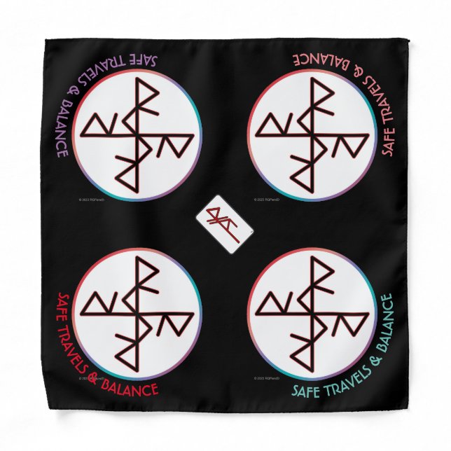 Safe Travels & Balance Black Bindrune Bandana (Front)