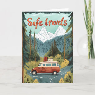 Safe Travels Retro Landscape Car Holiday Card