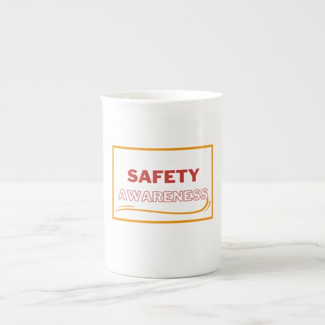 Safety Awareness Red Text Yellow Border Safety Bone China Mug (Front)