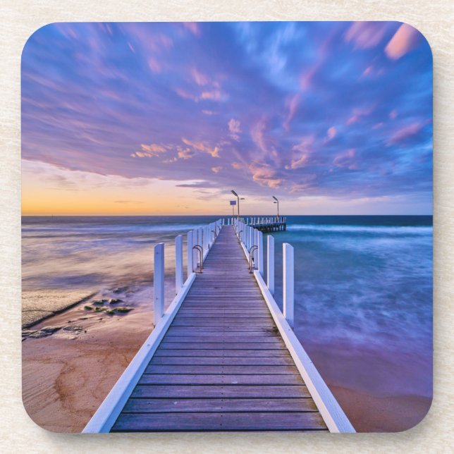 Safety Beach Jetty Sunset Beverage Coaster (Front)