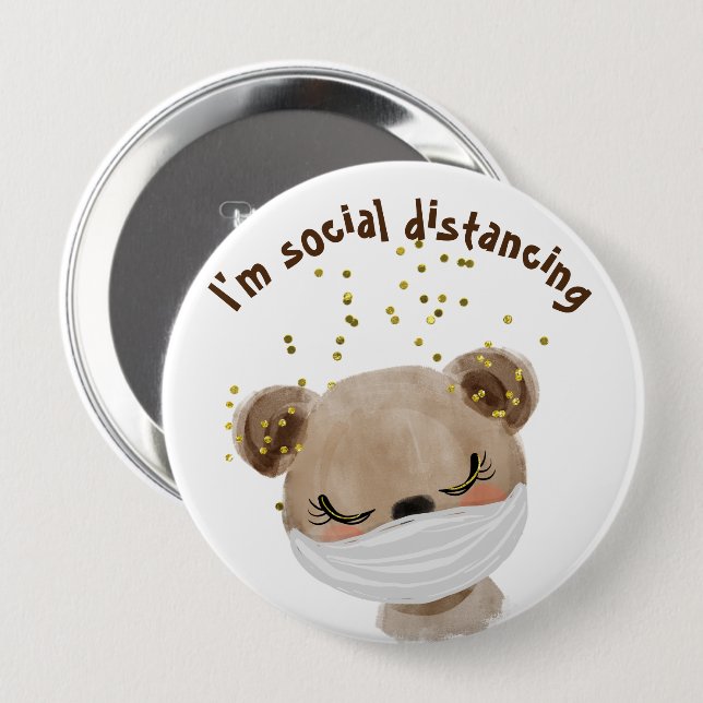Safety Bear Child Coronavirus Social Distancing Button (Front & Back)
