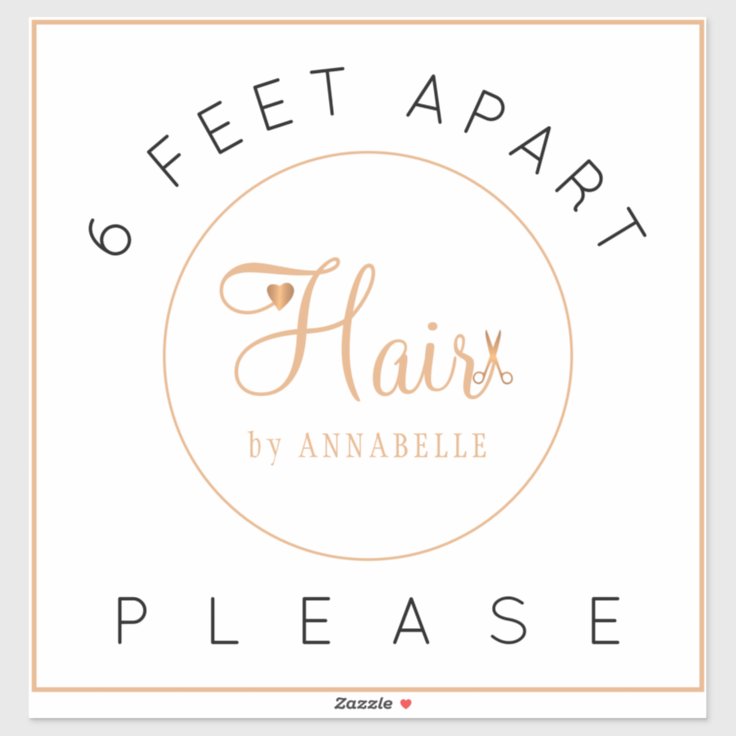 Safety distance sign hair salon name elegant floor sticker | Zazzle