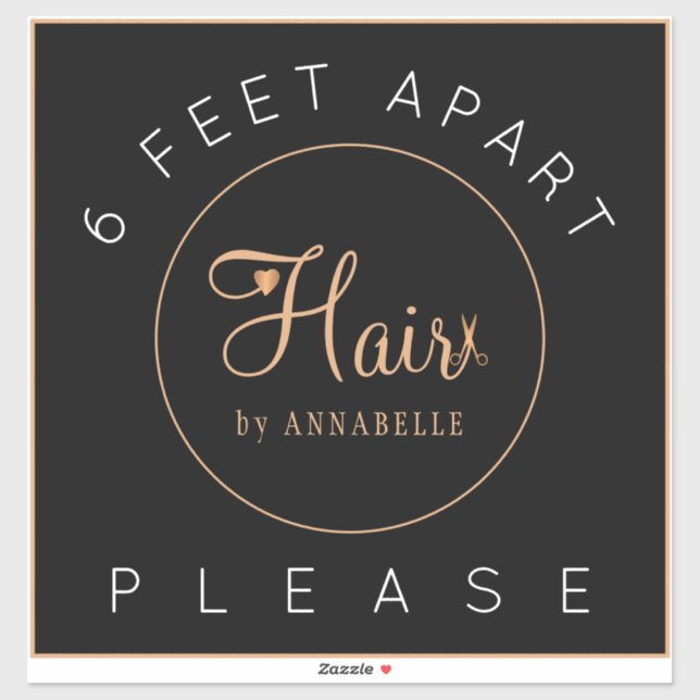 Safety distance sign hair salon name elegant floor sticker (Sheet)