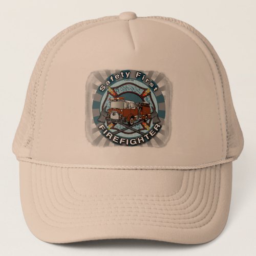 Safety First Firefighter Trucker custom name Hat