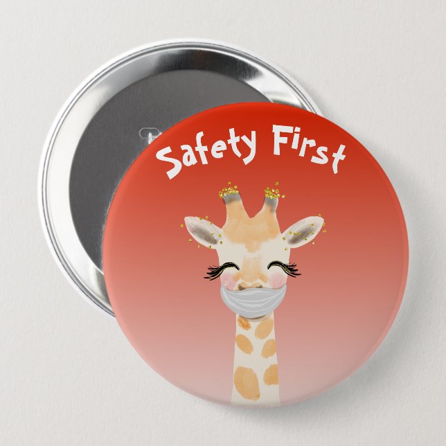 Safety First Giraffe Animal Cute Button (Front & Back)