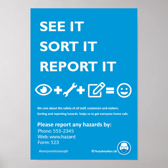 Safety Hazard Reporting Poster editable Zazzle