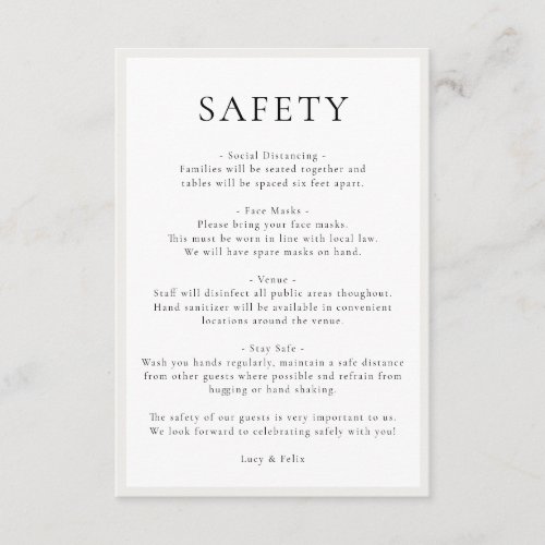 Safety Measures  Covid Guidelines Elegant Wedding Enclosure Card