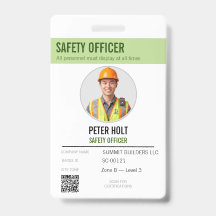 Safety Officer Site Contractor Photo ID Badge