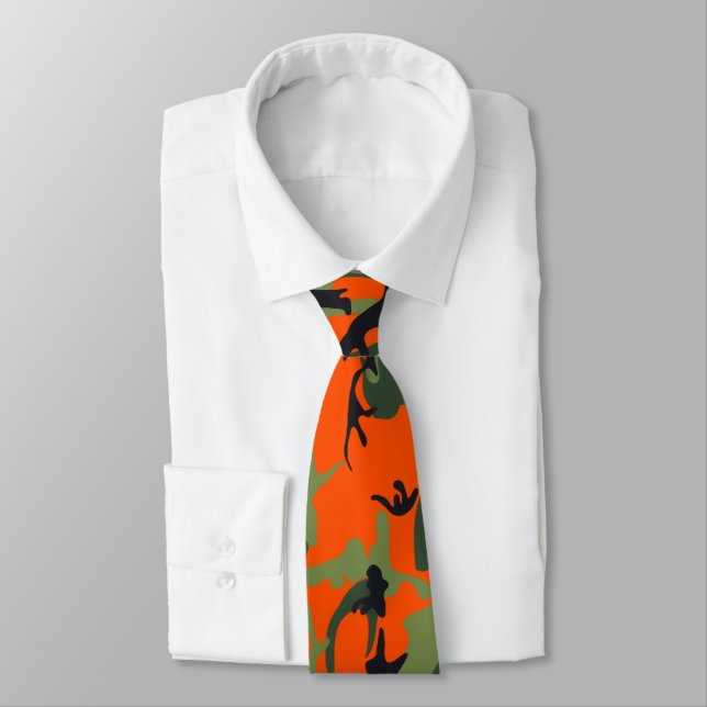 Safety Orange and Green Camo Tie (Tied)