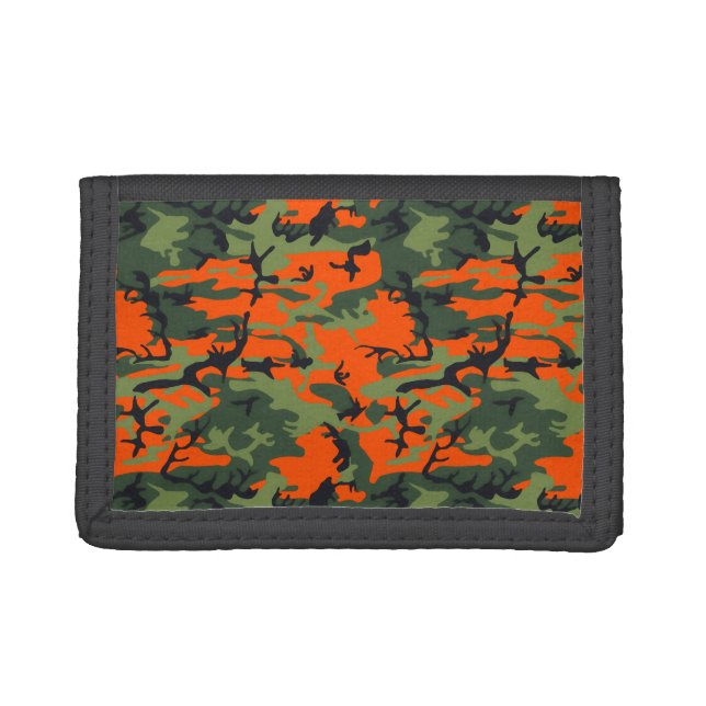 Safety Orange and Green Camo Trifold Wallet (Front)