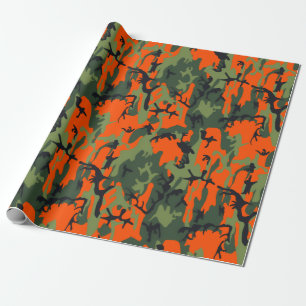 Safety Orange and Green Camo Wrapping Paper