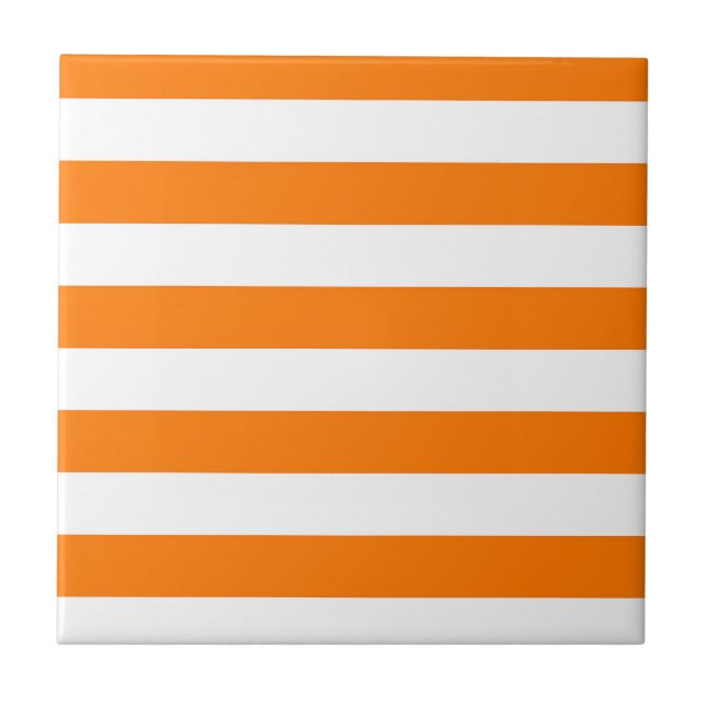Safety Orange and White Stripes Ceramic Tile (Front)