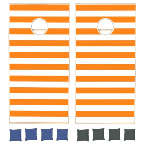 Safety Orange and White Stripes Cornhole Set