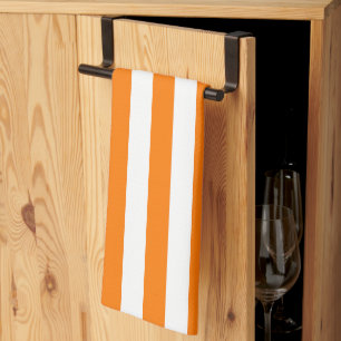 Safety Orange and White Stripes Kitchen Towel