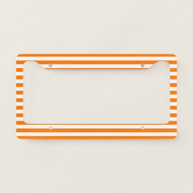 Safety Orange and White Stripes License Plate Frame (Front)