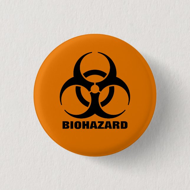 Safety Orange Biohazard Symbol Warning Sign Button (Front)