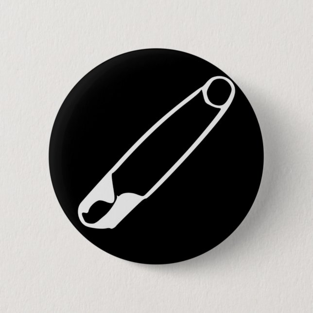 Safety Pin Button – white-on-black (Front)