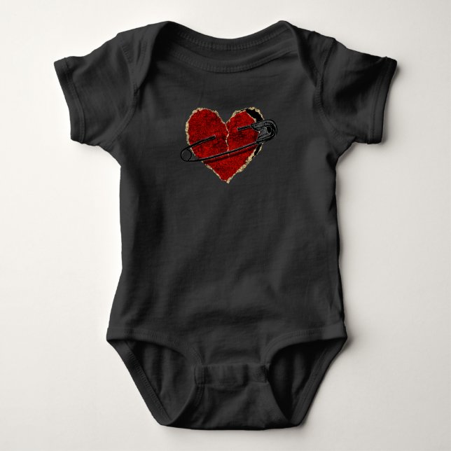 Safety Pin Heart Punk Rock Emo Goth Classic Baby Bodysuit (Front)