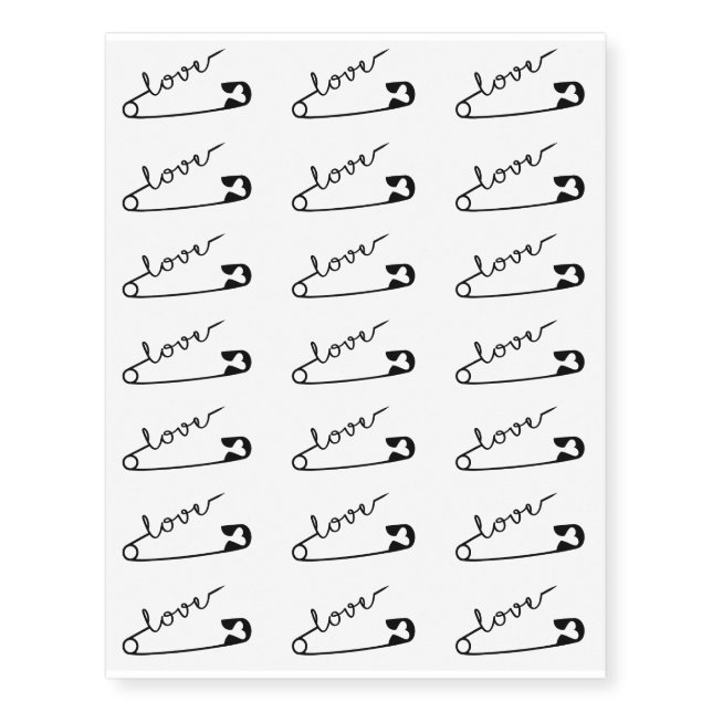 Safety Pin LOVE Temporary Tattoos (Front)