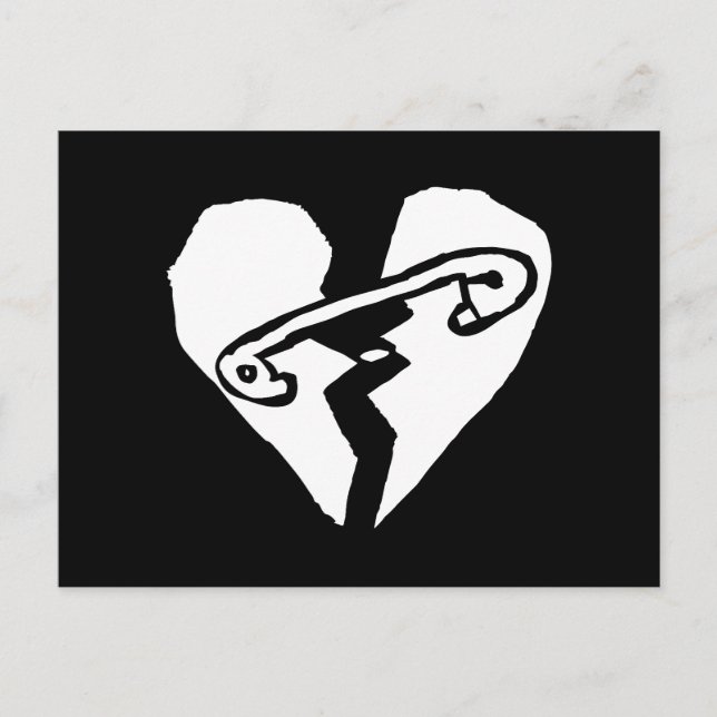 Safety Pin Mended Broken Heart Postcard (Front)