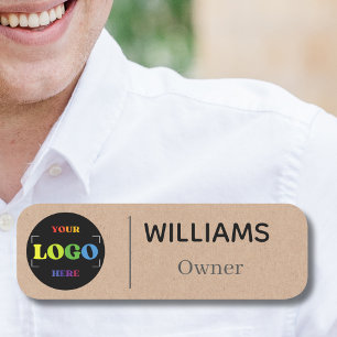 Safety Pin Name Magnetic Custom Logo Kraft Rustic Name Tag