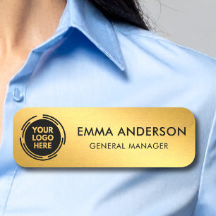 Safety Pin or Magnetic Company Employee Faux Gold Name Tag