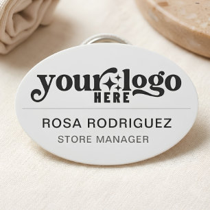 Safety Pin or Magnetic Company Employee Oval Name Tag