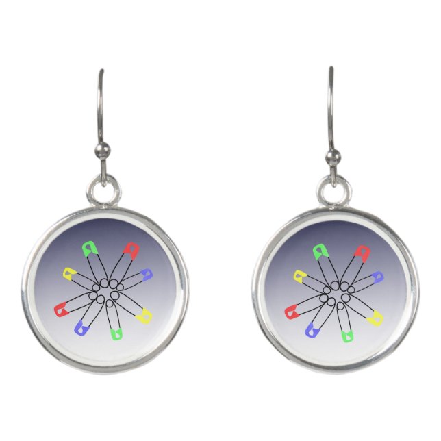 Safety Pin Red Blue Green Rainbow Solidarity Earrings (Front)