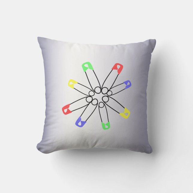 Safety Pin Red Blue Green Rainbow Solidarity Throw Pillow (Front)