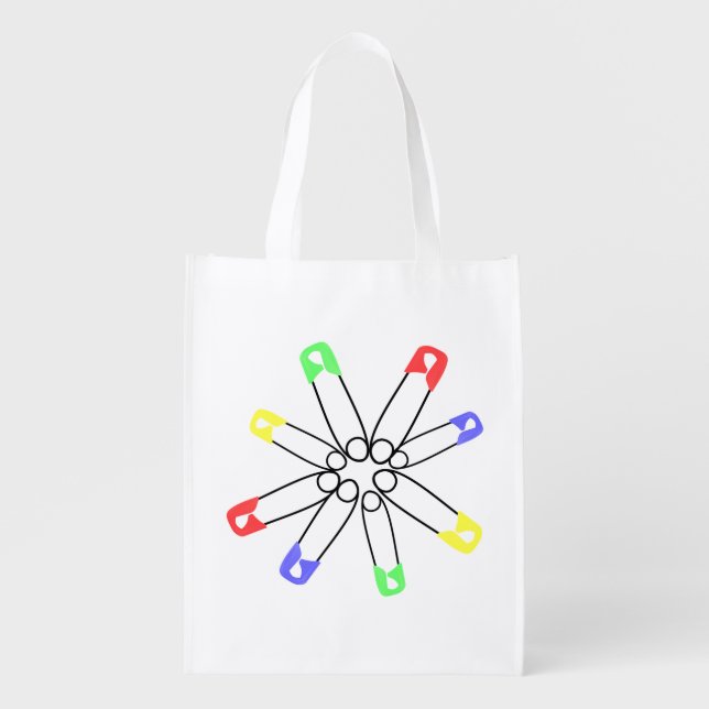 Safety Pin Red Yellow Blue Rainbow Solidarity Grocery Bag (Front)