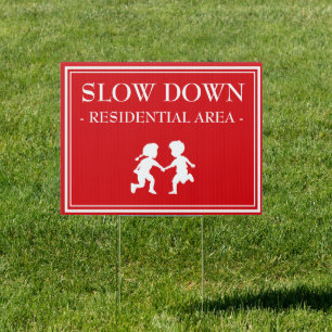 Safety Slow Down Kids Playing Yard Sign