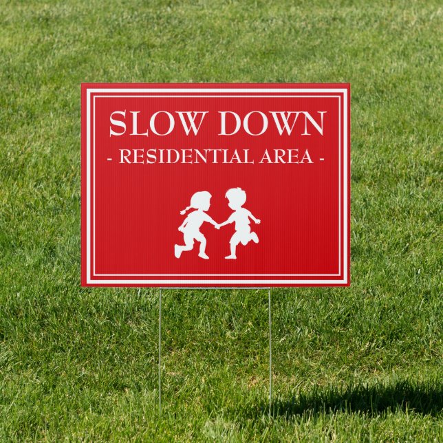 Safety Slow Down Kids Playing Yard Sign (Insitu)